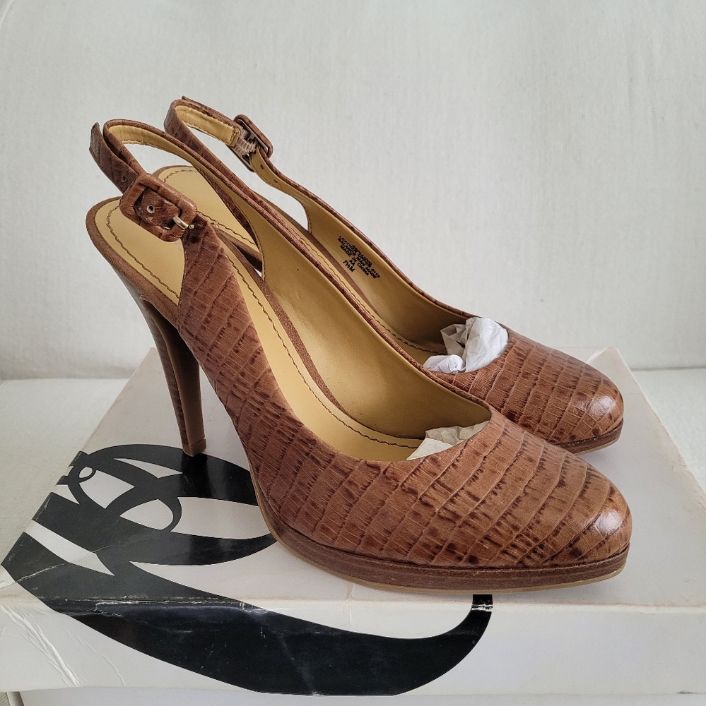 NINE WEST Women's Brown Snakeskin Print "REALLUVO"  Slingback